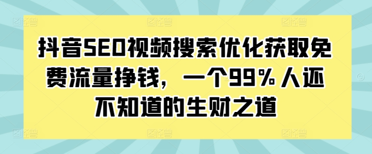 抖音SEO视频搜索优化获取免费流量挣钱，一个99%人还不知道的生财之道-宏创资源库