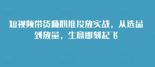 短视频带货随心推投放实战，从选品到放量，生意即刻起飞-宏创资源库