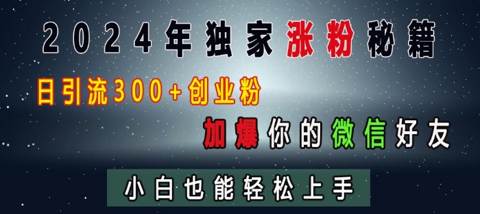 2024年独家涨粉秘籍，日引流300+创业粉，加爆你的微信好友，小白也能轻松上手-宏创资源库