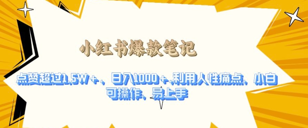利用人性的痛点，打造爆款笔记，获得点赞超过1.5W+，日入1k【揭秘】-宏创资源库