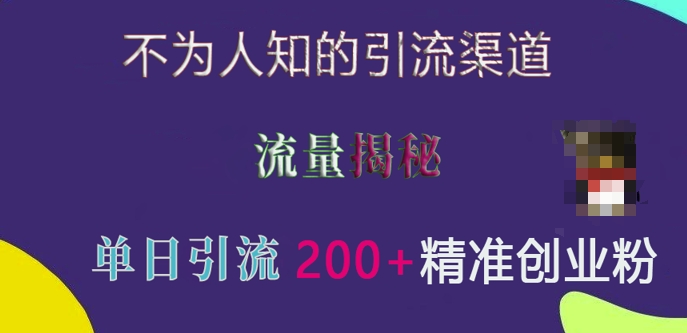 不为人知的引流渠道，流量揭秘，实测单日引流200+精准创业粉【揭秘】-宏创资源库
