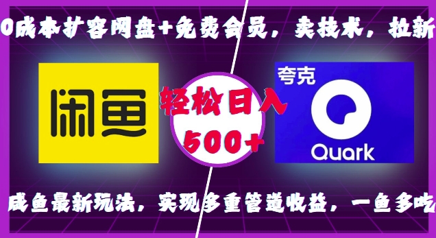 0成本扩容网盘+免费会员，卖技术，拉新，咸鱼最新玩法，实现多重管道收益，一鱼多吃，轻松日入500+-宏创资源库