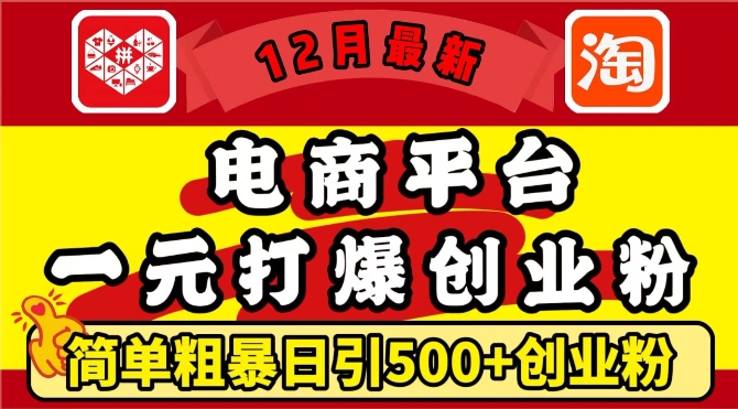 12月最新：电商平台1元打爆创业粉，简单粗暴日引500+精准创业粉，轻松月入过W【揭秘】-宏创资源库