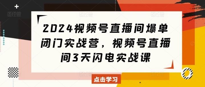 2024视频号直播间爆单闭门实战营，视频号直播间3天闪电实战课-宏创资源库