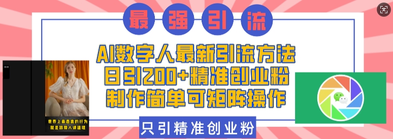 AI数字人最新引流方法，日引200+精准创业粉，制作简单可矩阵操作-宏创资源库