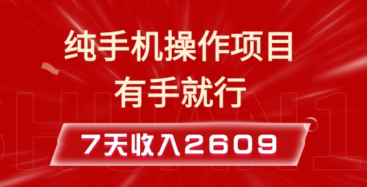 纯手机操作的小项目，有手就能做，7天收入2609+实操教程【揭秘】-宏创资源库