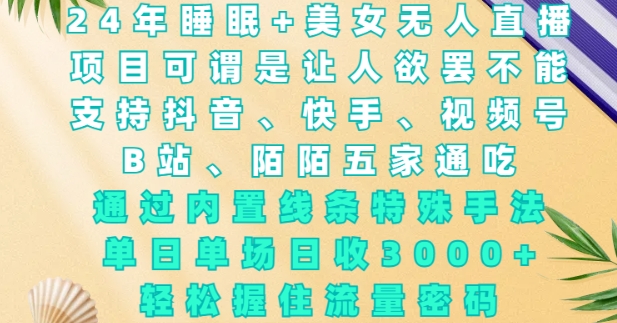 2024年睡眠+美女无人直播，通过内置线条特殊手法，单场日收3k+，轻松握住流量密码【揭秘】-宏创资源库