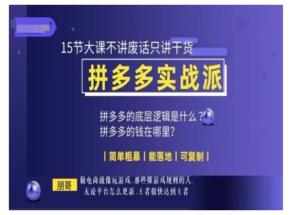 朋哥电商(拼多多实战派)，15节大课不讲废话只讲干货，简单粗暴 能落地 可复制-宏创资源库