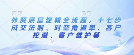 外贸底层逻辑全流程，十七步成交法则、时空角逼单、客户挖潜、客户维护等-宏创资源库