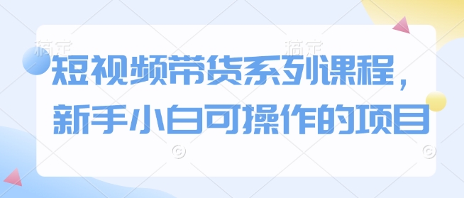 短视频带货系列课程，新手小白可操作的项目-宏创资源库