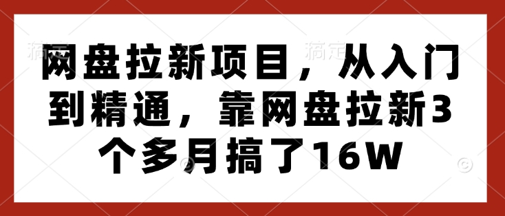 网盘拉新项目，从入门到精通，靠网盘拉新3个多月搞了16W-宏创资源库