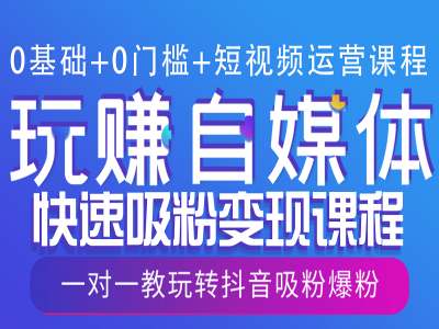 0基础+0门槛+短视频运营课程，玩赚自媒体快速吸粉变现课程，一对一教玩转抖音吸粉爆粉-宏创资源库