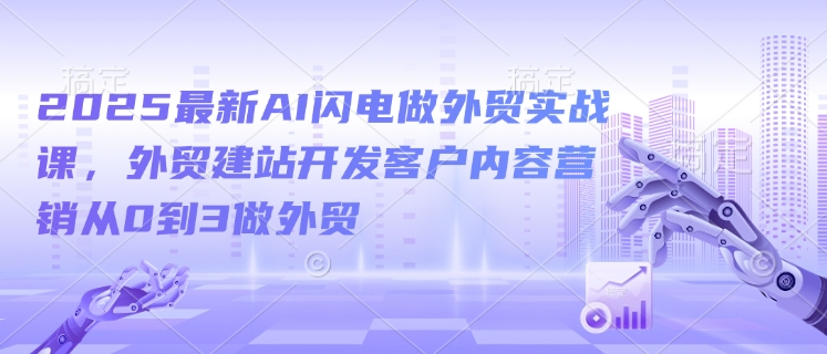 2025最新AI闪电做外贸实战课，外贸建站开发客户内容营销从0到3做外贸-宏创资源库