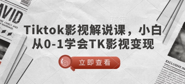 TikTok影视解说课，小白从0-1学会TK影视变现-宏创资源库