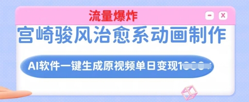 宫崎骏风治愈系动画制作，AI软件一键生成原创视频流量爆炸，单日变现多张，详细实操流程-宏创资源库