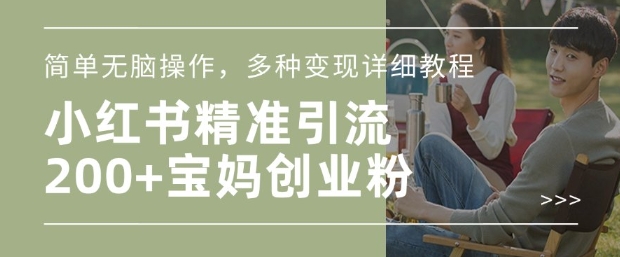 小红书混剪日引200+宝妈创业粉，简单无脑操作，多种变现详细教程-宏创资源库