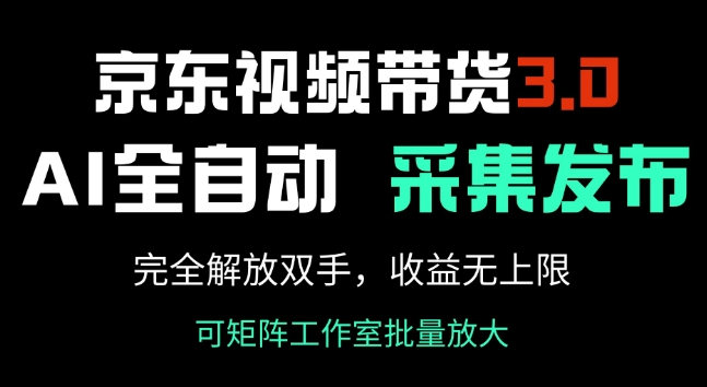京东视频带货3.0，Ai全自动采集+自动发布，完全解放双手，收入无上限-宏创资源库