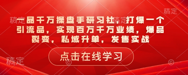 一品千万操盘手研习社，打爆一个引流品，实现百万千万业绩，爆品裂变，私域升单，发售实战-宏创资源库